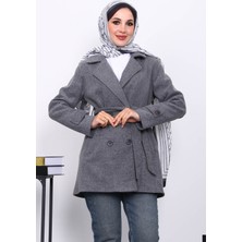 İmaj Butik Füme Kruvaze Yaka Çift Düğmeli Kaşe Kaban