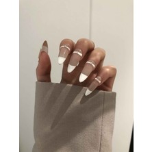 Takma Takma 10'lu Ten Rengi Uzun Badem TT1028 Tekrar Kullanılabilir El Yapımı Protez Takma Tırnak - Ten Rengi-L