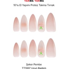 Takma Takma 10'lu Beyaz Uzun Badem TT1007 Tekrar Kullanılabilir El Yapımı Protez Takma Tırnak - Beyaz-S