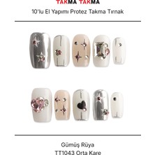 Takma Takma 10'lu Gri Orta Kare TT1043 Tekrar Kullanılabilir El Yapımı Protez Takma Tırnak - Gri-M