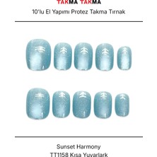 Takma Takma 10'lu Mavi Kısa Yuvarlak TT1158 Tekrar Kullanılabilir El Yapımı Protez Takma Tırnak - Mavi-XS