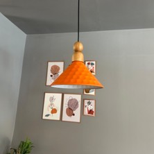 Bamyum Rumy Turuncu Tekli Avize Boncuk Kalın Ahşap Başlık Sarkıt Ofis Showroom Salon Mutfak Avizeleri