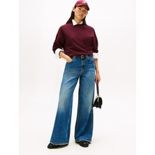 Tommy Hilfiger Yuvarlak Yaka Düz Bordo Kadın Sweatshırt WW0WW46125XIH