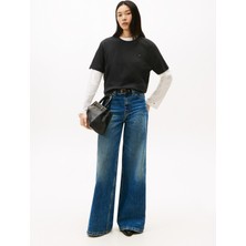 Tommy Hilfiger Yuvarlak Yaka Düz Gri Kadın T-Shirt WW0WW47458P4E