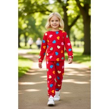 PayBuy Kız Çocuk Pamuk Polyester Örme Kalp Desenli Pijama Takımı Kaliteli Şık Rahat  Günlük