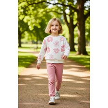 PayBuy Kız Çocuk Pamuklu Örme Sweatshirt ve Eşofman Altı Takımı Çiçek Baskılı Kaliteli Şık Rahat