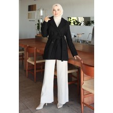 Düğme Detaylı Kaşe Kaban Siyah 19274