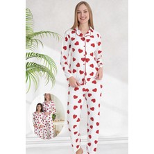 Zekalya Anne Kız Kombini (Ayrı Ayrı Satılır) Beyaz Üzerine Kırmızı Kalp Desenli Pijama Takımı
