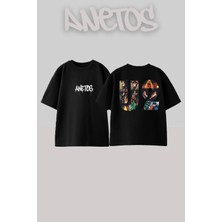 Anetos U2 Tasarım Sırt Baskılı Pamuk Siyah Oversize T-Shirt