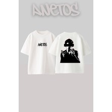 Anetos Dexter 7 Tasarım Sırt Baskılı Pamuk Beyaz Oversize T-Shirt