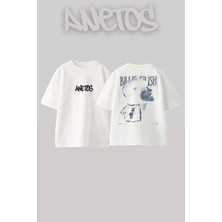 Anetos Billie Eilish 13 Tasarım Sırt Baskılı Pamuk Beyaz Oversize T-Shirt