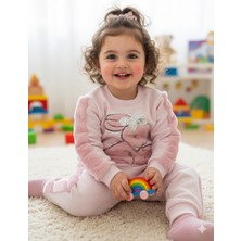 Şimo Butik Kız Çocuk Peluş Detaylı Kabartmalı Kalın Takım Cepli %100 Pamuk