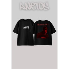 Anetos Travis Scott 8 Tasarım Sırt Baskılı Pamuk Siyah Oversize T-Shir