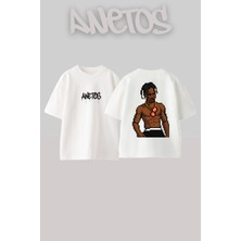 Anetos Travis Scott Pixel Tasarım Sırt Baskılı Pamuk Beyaz Oversize T-Shirt