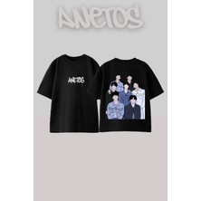 Anetos Bts Tasarım Sırt Baskılı Pamuk Siyah Oversize T-Shirt