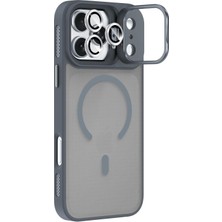 Caseworld Apple iPhone 17 Pro Max Lens Hediyeli Kapak Kamera Korumalı Wireless Şarj Özellikli Standlı Premium Kılıf - Titanyum Gri