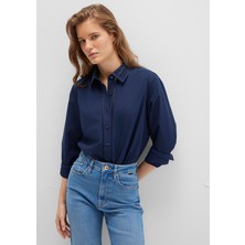 Mavi Nakışlı Şerit Detaylı Lacivert Gömlek 1211174-82318