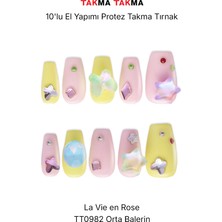 Takma Takma 10'lu Sarı Orta Balerin TT0982 Tekrar Kullanılabilir El Yapımı Protez Takma Tırnak - Sarı-L