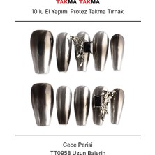 Takma Takma 10'lu Gri Uzun Balerin TT0958 Tekrar Kullanılabilir El Yapımı Protez Takma Tırnak - Gri-L