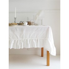 Metinev Fırfırlı Dökümlü Pamuk-Keten Dikdörtgen Masa Örtüsü – Doğal ve Şık Dokunuş