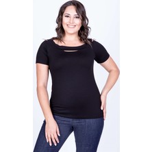 Myline Yırtmaçlı Karmen Yaka Tişört