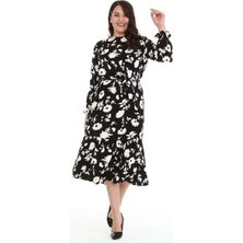 Myline Fırfır Detaylı Kuşaklı Uzun Elbise