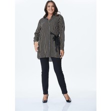 Myline Bağlama Detaylı Çizgili Uzun Gömlek