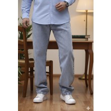 Lyvens Erkek Buz Mavi Baggy Oversize Bol Paça Jean Kot Pantolon