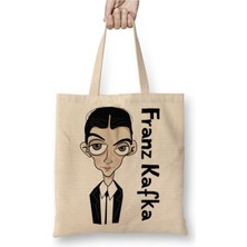 Toyaso Franz Kafka Beyaz Bez Çanta Uzun Saplı Alışveriş Çantası Plaj Çantası