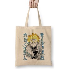 Toyaso Demon Slayer Zenitsu Rokuren Beyaz Bez Çanta Uzun Saplı Alışveriş Çantası Plaj Çantası