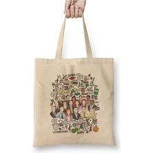 Toyaso The Office Karakterler Bez Çanta Uzun Saplı Alışveriş Çantası Plaj Çantası