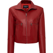 Derimod Dolores Kadın Kırmızı Devrik Yaka Oversize Deri Ceket 25WGE5611R3
