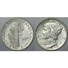 Banknoting Amerika 1 Dime 1942 S Gümüş. Ikinci Dünya Savaşı Dönemi. Mercury Head 10 Cent. 2,5 gr Çilaltı+