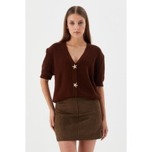 Shopping Shop Yıldız Düğmeli Kısa Kol Hırka KAHVE