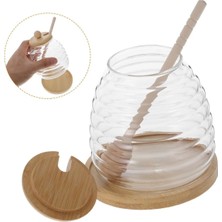 Cam Kapaklı Kaşıklı | Şeffaf Desenli Bal ve Reçel Sunum Saklama Kabı