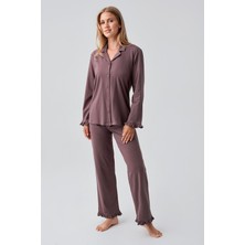 Artış Collection Uzun Kollu Düğmeli Esnek Pamuklu Pijama Takım 18203