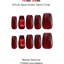 Takma Takma 10'lu Kırmızı Uzun Balerin TT0934 Tekrar Kullanılabilir El Yapımı Protez Takma Tırnak - Kırmızı-S