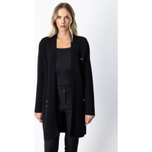 On Kadın Zımbalı Uzun Hırka 69917 Siyah