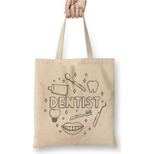 Toyaso Dentist Diş Hekimi Beyaz Bez Çanta Uzun Saplı Alışveriş Çantası Plaj Çantası