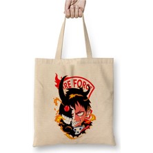 Toyaso Fire Force Anime Shinra Beyaz Bez Çanta Uzun Saplı Alışveriş Çantası Plaj Çantası