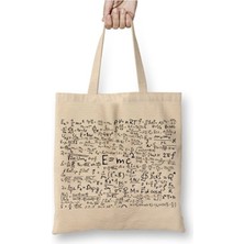 Toyaso E=mc2 Formül Matematik Formülü Beyaz Bez Çanta Uzun Saplı Alışveriş Çantası Plaj Çantası