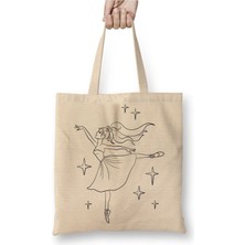 Toyaso Balerin Beyaz Bez Çanta Uzun Saplı Alışveriş Çantası Plaj Çantası