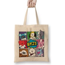 Toyaso Bts BT21 Bez Çanta Uzun Saplı Alışveriş Çantası Plaj Çantası