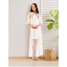 Premium Seri Transparan Tüllü Kısa Kadın Şık 2'li Takım Gecelik ve Sabahlık