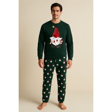 Erkek Santa Claus Yılbaşı Temalı Sweatshirt Pijama Üstü Yeşil