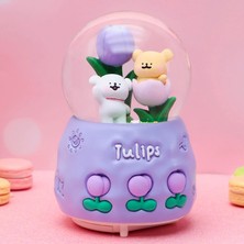 Keyfim Shop Tulips Ayıcık ve Lale Temalı Işıklı Müzikli Püskürtmeli Büyük Boy Kar Küresi