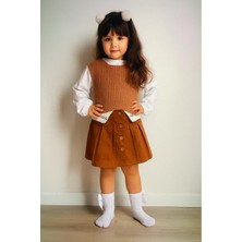 Tarz Çocuk Kız Çocuk Kahverengi Süveterli Etekli Takım 3’lü Kombin