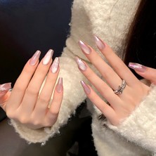 Takma Takma 10'lu Pembe Uzun Balerin TT1134 Tekrar Kullanılabilir El Yapımı Protez Takma Tırnak - Pembe-L