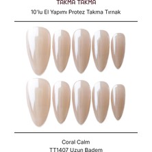Takma Takma 10'lu Ten Rengi Uzun Badem  TT1407 Tekrar Kullanılabilir El Yapımı Protez Takma Tırnak - Ten Rengi-XS