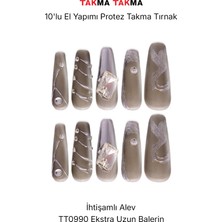 Takma Takma 10'lu Gri Ekstra Uzun Balerin TT0990 Tekrar Kullanılabilir El Yapımı Protez Takma Tırnak - Gri-L